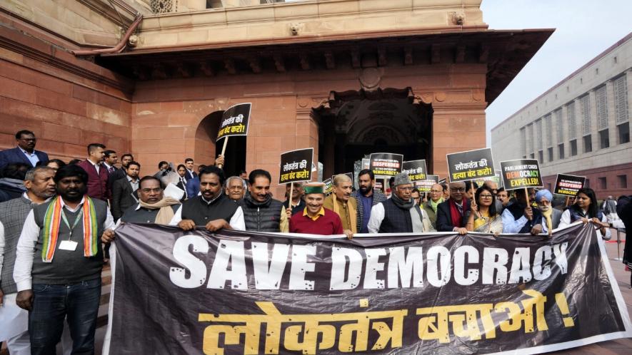 INDIA Bloc Parties Hold Protest Against Suspension Of MPs From ...